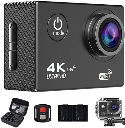 Luobod 4K Wi-Fi Ultra HD Waterproof Sports Camera, 16MP 2’’ LCD Screen