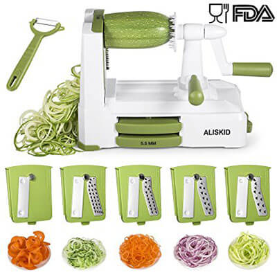 ALISKID 5-Blade Vegetable Spiralizer Slicer Shredder Veggie Grater Cutter