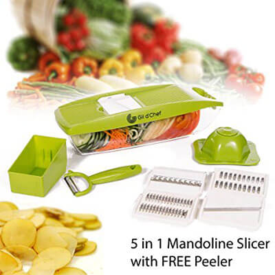 Gil d'Chef Mandoline Vegetable Slicer/Cutter with 5 Stainless Steel Blades