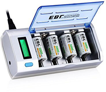 EBL 906 Smart Charger for AA, AAA, C, D & 9V Rechargeable Batteries, 4 Pieces 5000mAh C Rechargeable Batteries