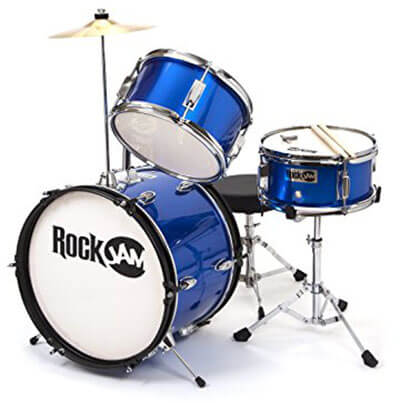 RockJam RJ103-MB Three Piece Junior Drum Set, Crash Cymbal, Accessories, Adjustable Throne