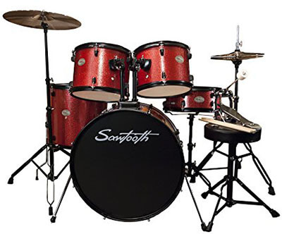 Sawtooth Full Size Student Drum Set with Cymbals and Hardware, Crimson Red Sparkle