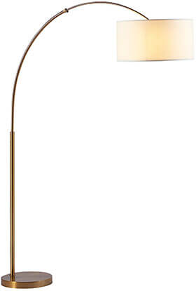 Rivet Brass Arc Floor Lamp, 76-Inch H, Brass with Linen Shade