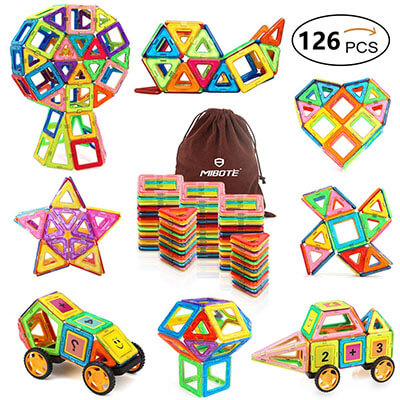 Mibote Magnetic Educational Building Blocks Magnet Tiles Set Stacking Blocks Toys