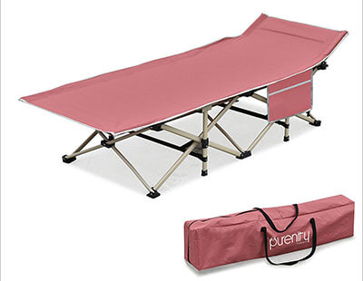 Purenity Stable Camping Cot Beach Bed with Decent Storage Bag, easily Portable Folding