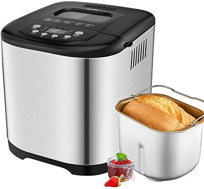 Aicok 2.2LB Programmable Bread Maker, Stainless Steel Housing, 15 Programs