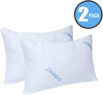 Plixio Deluxe Cooling Memory Foam Pillow, Bamboo Hypoallergenic Cover- 2 Pack