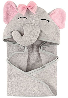 Hudson Baby Animal, Pretty Elephant Face Hooded Towel for Girls