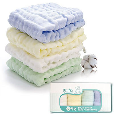 Umiin Baby Towel 100 Percent Natural Muslin Cotton Baby Bath Washcloths and Towels