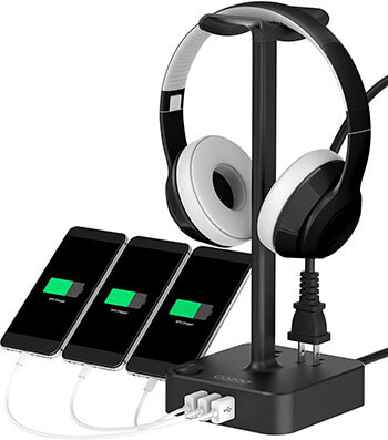 COZOO Desktop Gaming Headset Holder Hanger with 3 USB Charging Station