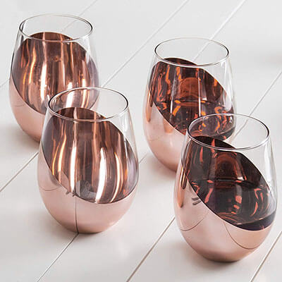 MyGift Modern Copper Stemless Wine Glasses