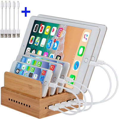 InkoTimes 5-Port Bamboo Charging Station