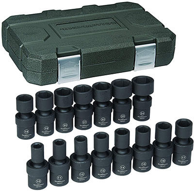 GearWrench 1/2-Inch 6 Point Metric Universal Impact Socket Set, 15 Pieces