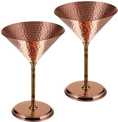 DEMMEX 2 X CopperBull Hammered Copper Martini Goblets Glasses