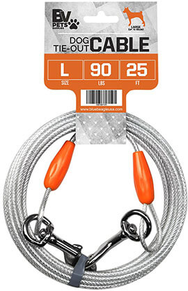 BV Pet Reflective Tie Out Cable for Dogs, 25 Feet