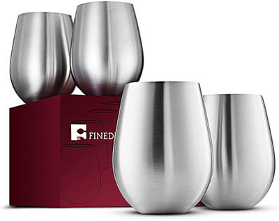 FINEDINE Premium 18/8 Stainless Steel Red & White Stemless Wine Glasses