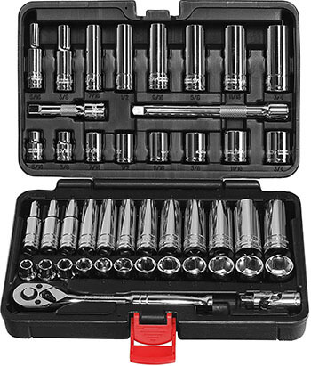 EPAuto 3/8" Drive Socket Set, 45 Pieces with 72-Tooth Pear Head Ratchet