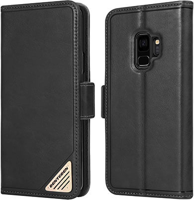 BENTOBEN Samsung S9 Genuine Leather Protective Flip Leather Case Cover with Stand Function