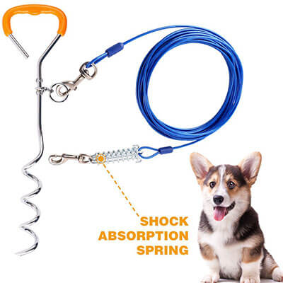 HaveGet 30’ Chew- Proof Dog Stake and Tie Out Cable with Durable Spring