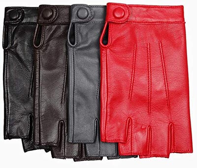 Warmen Women's Nappa Leather Half-Finger Fingerless Motorcycle Fitness Gloves