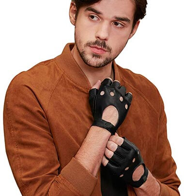 GSG Men’s Fingerless Leather Half Finger Fitness Motorcycle Protection Gloves- Black Unlined