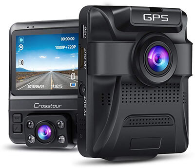 Crosstour 1080p Uber Dual Lens Dash Cam Built-in GPS