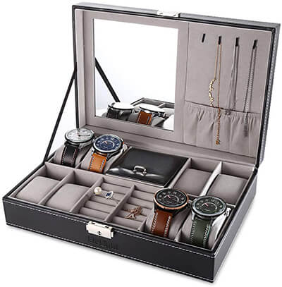 EleLight Jewelry Box 8 Slots Watch Storage Case