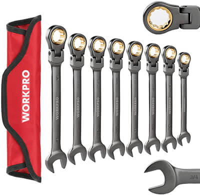 WORKPRO Flex-Head Combination Wrench Set with Bag