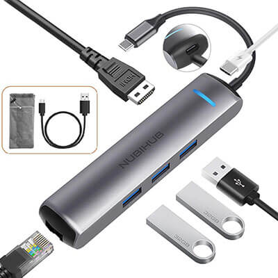 NUBIHUB USB C Hub, 6 in 1 Multiport Adapter