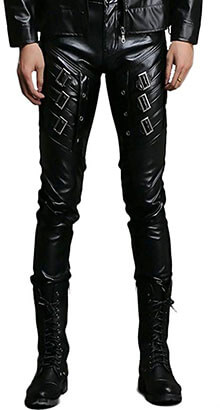 Idopy Men`s Leather Biker Pants, Black