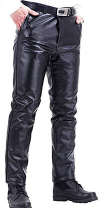 Stunner Men's Winter Plus Velvet Thick Straight PU Leather Biker Pants