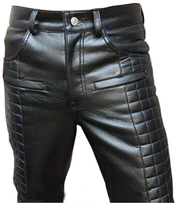 Olly And Ally Men’s Real Leather Motorcycle Bikers Pants Jeans Trouser Quilted Design