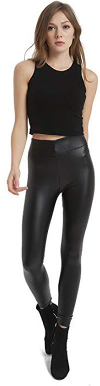 women's black stretch faux leather pants