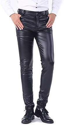 Idopy Men`s Five Pockets Faux Leather Pants Jeans- Slim Fit