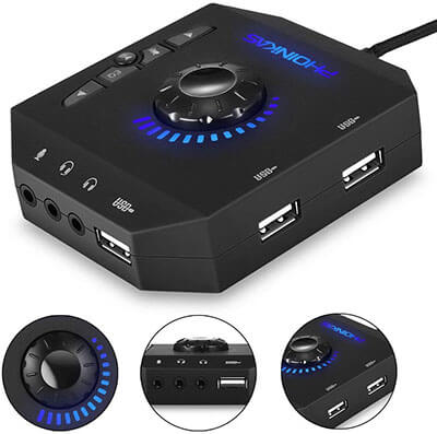 PHOINIKAS Audio Adapter-USB Hubs External Stereo Sound Card