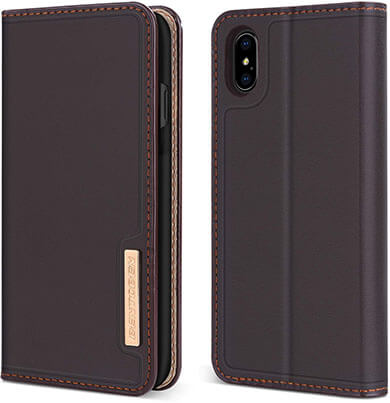 BENTOBEN Genuine Leather Folio Wallet Case for iPhone XS Max