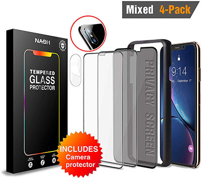 NASH Premium Screen Protector for iPhone Xs Max, 4 Pack