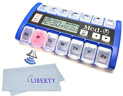Med-Q Amazin Pill Dispenser, Flashing Guides, and Liberty Cloth - with Beeping Reminder