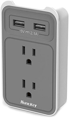 Huntkey 2-Outlet Wall Mount with Dual 2.1 AMP USB