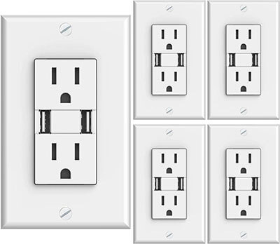 Sunco Lighting High-Speed USB Port Charger and Duplex Receptacle