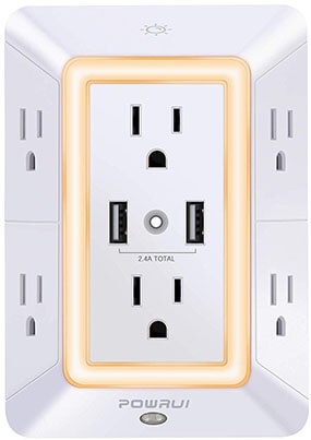 POWRUI USB Wall Charger, Surge Protector, 6-Outlet Extender