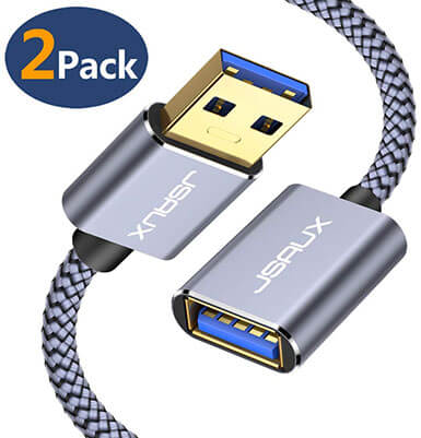 JSAUX 2 Pack USB A Male to USB A Female Extender Cord-6.6ft