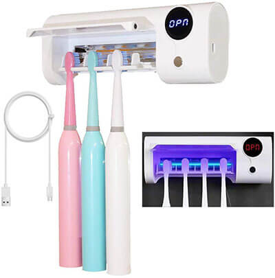 Qhand Toothbrush Holder Wall Mounted USB Charging and Dust Cover