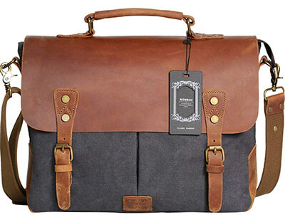 Wowbox Messenger Satchel Bag-Vintage Canvas Real Leather