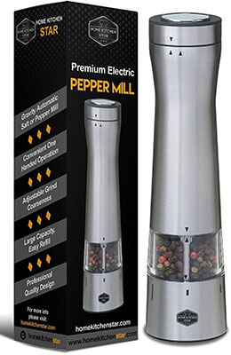 HomeKitchenStar Automatic Battery Operated Electric Pepper Grinder