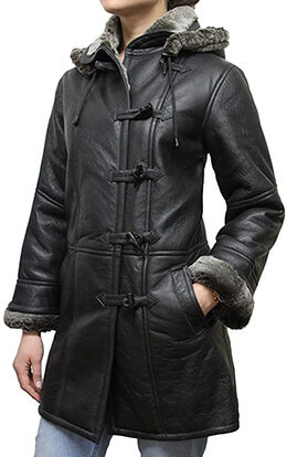 Brandslock Women’s Leather Genuine Sheepskin Duffel Coat