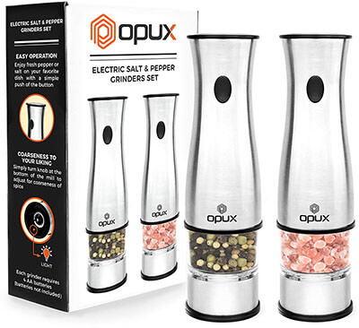 OPUX Premium Deluxe Electric Salt and Pepper Grinder Set