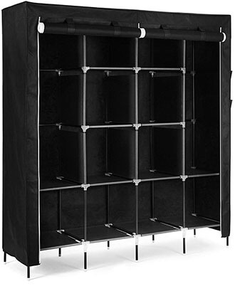 SONGMICS 67" Clothes Closet Portable Wardrobe with 12 Shelves 4 Side Pockets Black