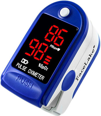 FaceLake Blue Pulse Oximeter with Carrying Case, Batteries and Lanyard