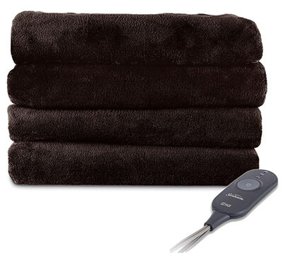 Sunbeam Microplush Heated Warming Throw Blanket Walnut, Brown